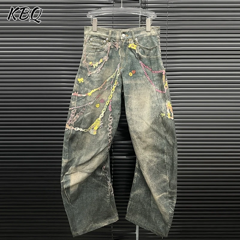 KBQ Cute Loose Printing Denim Pants For Women High Waist Spliced Button Wide Leg Daily Commute Designer Jeans Female Fashion New
KBQ Cute Loose Printing Denim Pants For Women High Waist Spliced Button Wide Leg Daily Commute Designer Jeans Female Fashion New