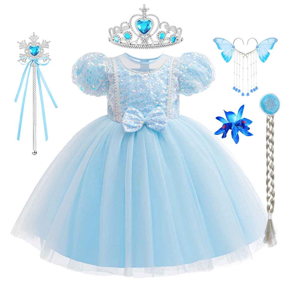 Elsa Blue Princess Dress Girls Snow Queen Bow Cosplay Costume Children Sequin Mesh Gown Kids Carnival Birthday Outfits
Elsa Blue Princess Dress Girls Snow Queen Bow Cosplay Costume Children Sequin Mesh Gown Kids Carnival Birthday Outfits