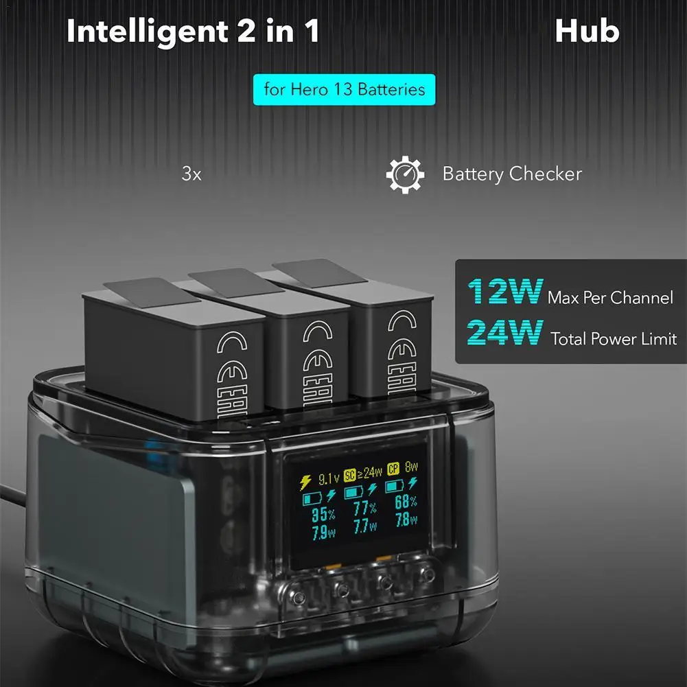 Smart 2-в-1 Super для Go Pro Hero 13 BlackBattery Интеллектуальный зарядный менеджер Подставка для зарядки аккумулятора Аксессуары
Smart 2-в-1 Super для Go Pro Hero 13 BlackBattery Интеллектуальный зарядный менеджер Подставка для зарядки аккумулятора Аксессуары