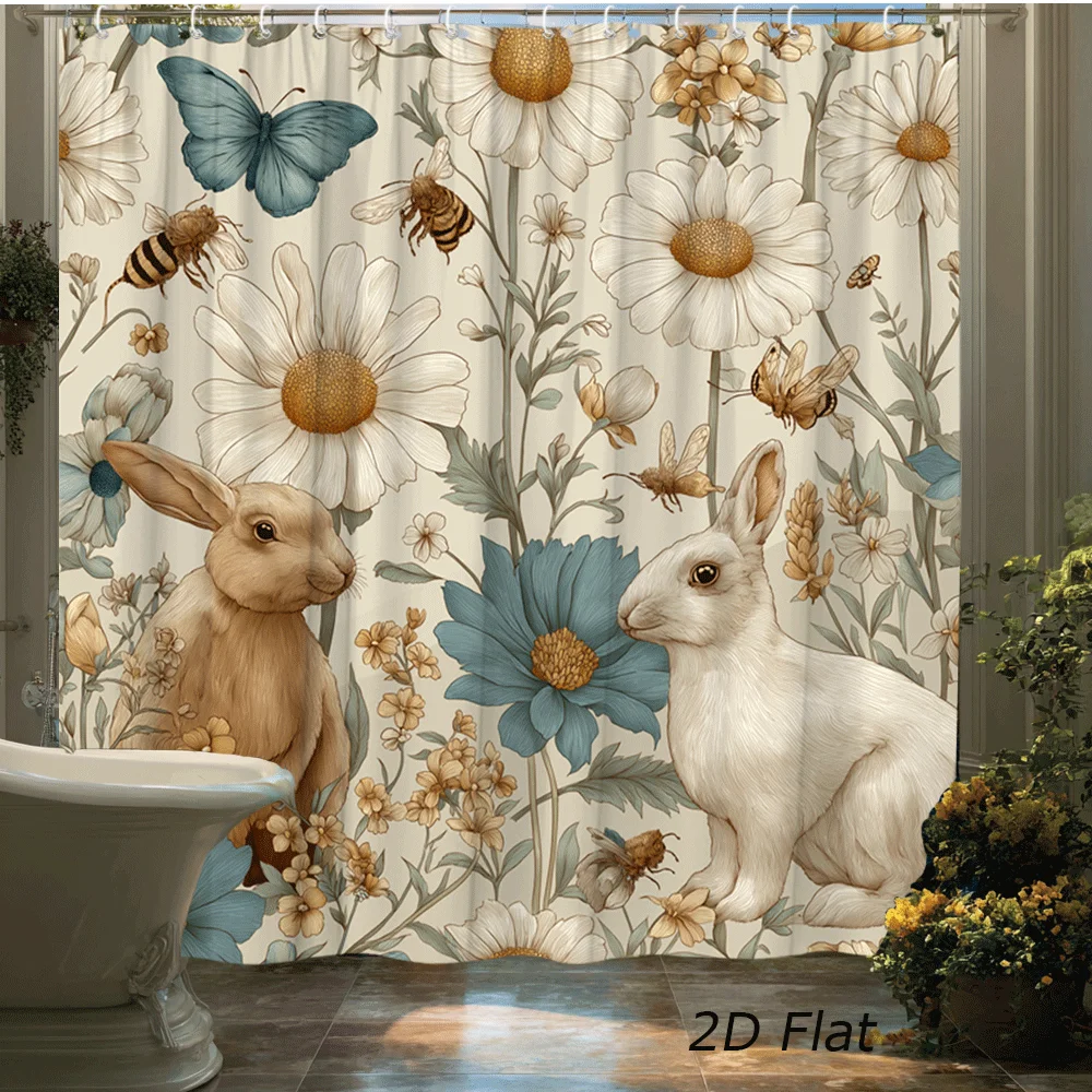 Винтажная занавеска для душа с изображением кроликов, бабочек, пчел и маргариток для декора ванной комнаты в природном стиле, элегантный дизайн в садовом стиле.
Винтажная занавеска для душа с изображением кроликов, бабочек, пчел и маргариток для декора ванной комнаты в природном стиле, элегантный дизайн в садовом стиле.