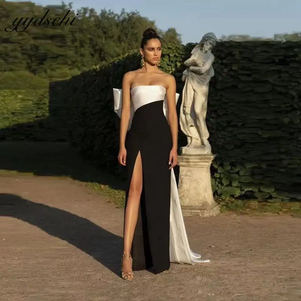 Off The Shoulder Black And White Evening Dresses 2025 Satin High Split Sexy Floor Length Formal Occasion Bow Prom Party Gown
Off The Shoulder Black And White Evening Dresses 2025 Satin High Split Sexy Floor Length Formal Occasion Bow Prom Party Gown