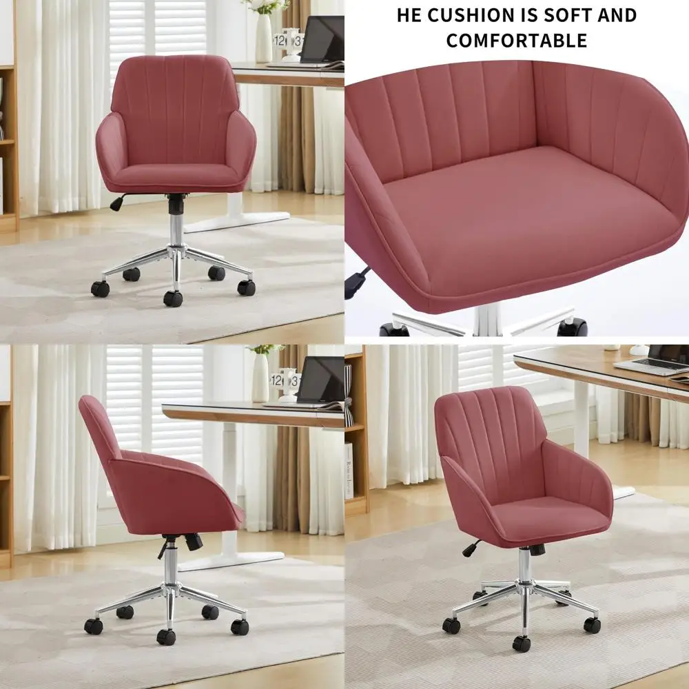 Modern Rose Velvet Swivel Desk Chair with Silver Base and Wheels, Height-Adjustable Upholstered Vanity Seat for Living Room, Bed
Modern Rose Velvet Swivel Desk Chair with Silver Base and Wheels, Height-Adjustable Upholstered Vanity Seat for Living Room, Bed