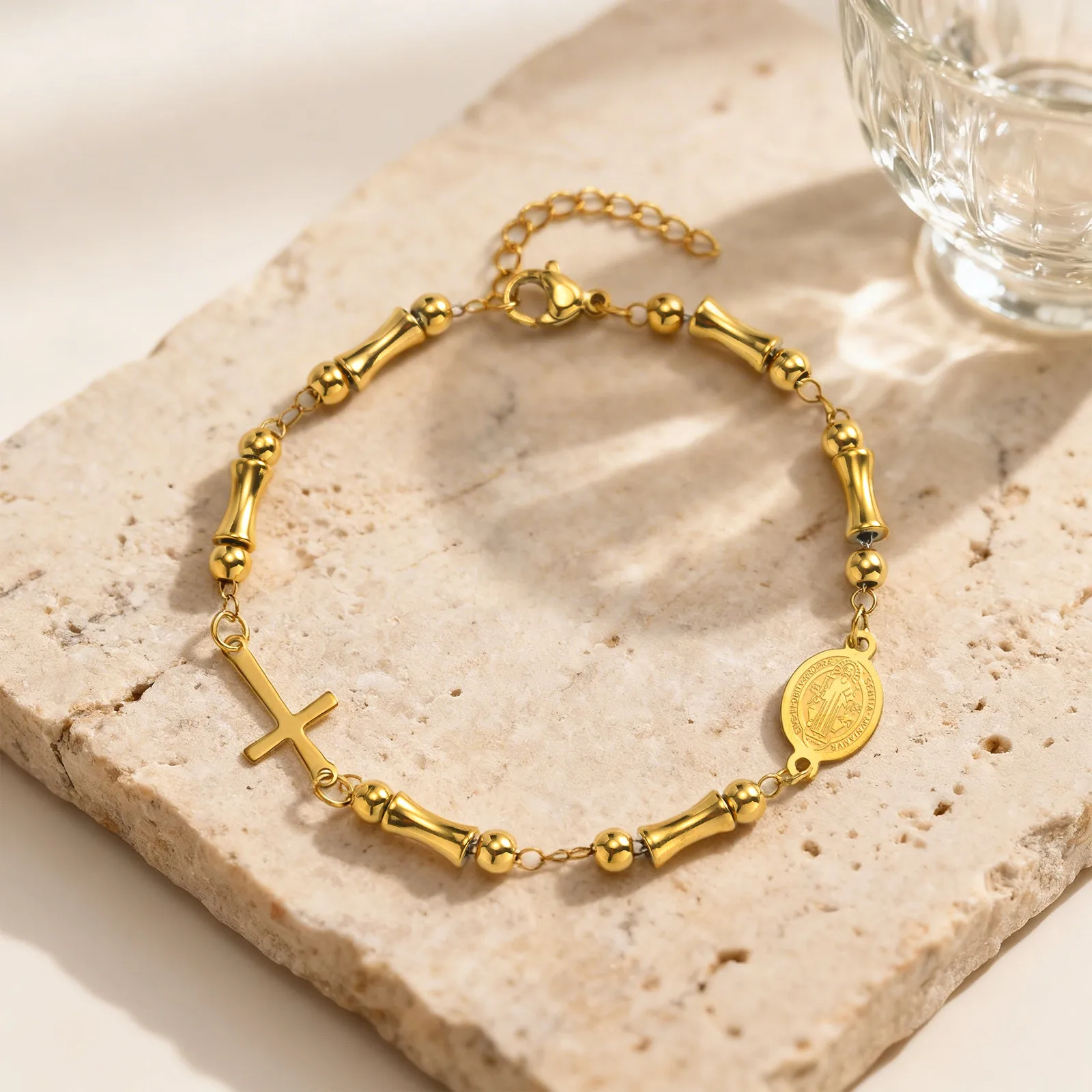 Vnox Trendy Gold Plated Bamboo Link Bracelet, Stainless Steel Saint Benedict Rosary Cross Adjustable Bracelet Catholic Jewelry
Vnox Trendy Gold Plated Bamboo Link Bracelet, Stainless Steel Saint Benedict Rosary Cross Adjustable Bracelet Catholic Jewelry