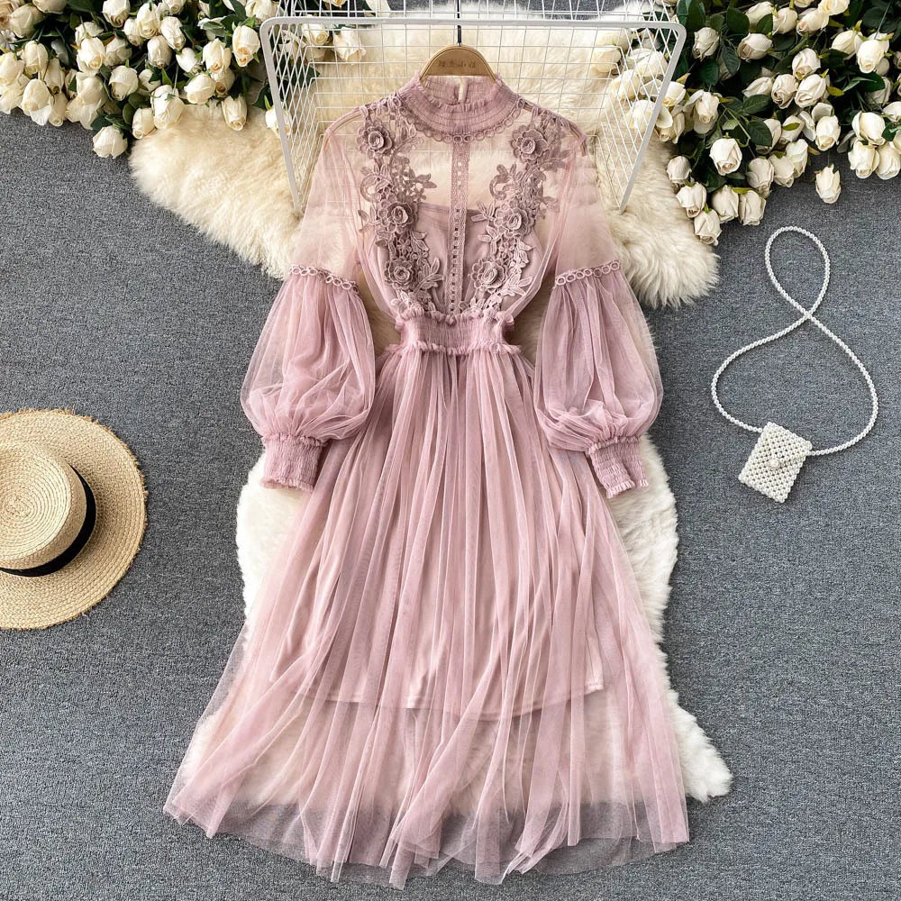 Women Evening Dress Three-dimensional Decoration Floral Mesh Stand Collar Lantern Sleeve Waist Up Ladies Dresses Summer 2024
Women Evening Dress Three-dimensional Decoration Floral Mesh Stand Collar Lantern Sleeve Waist Up Ladies Dresses Summer 2024