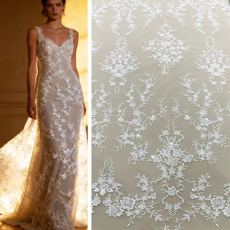 French Gentle Style Lace Fabric Full Width Sequin Nail Bead Wedding Dress Decoration Accessories
French Gentle Style Lace Fabric Full Width Sequin Nail Bead Wedding Dress Decoration Accessories