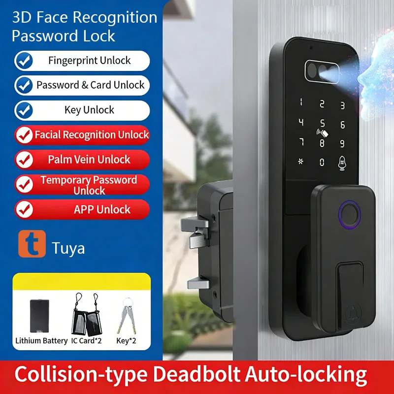 Smart Electronic Lock 3D Face Recognition/APP/Fingerprint/Password/Card/Key Unlocking For Iron Gates And Courtyard Doors
Smart Electronic Lock 3D Face Recognition/APP/Fingerprint/Password/Card/Key Unlocking For Iron Gates And Courtyard Doors