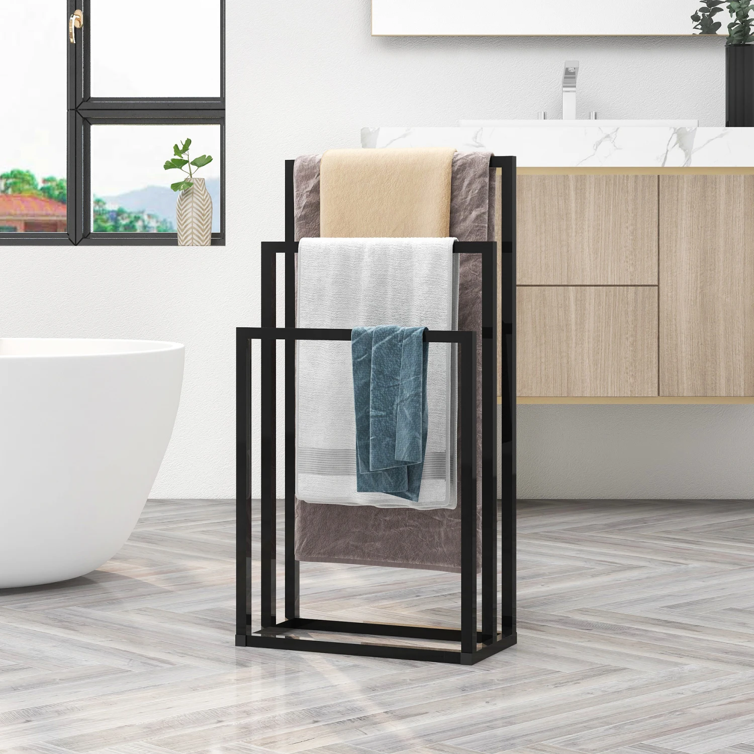 Metal Freestanding Towel Rack 3 Tiers Hand Towel Holder Organizer for Bathroom Accessories, Black
Metal Freestanding Towel Rack 3 Tiers Hand Towel Holder Organizer for Bathroom Accessories, Black