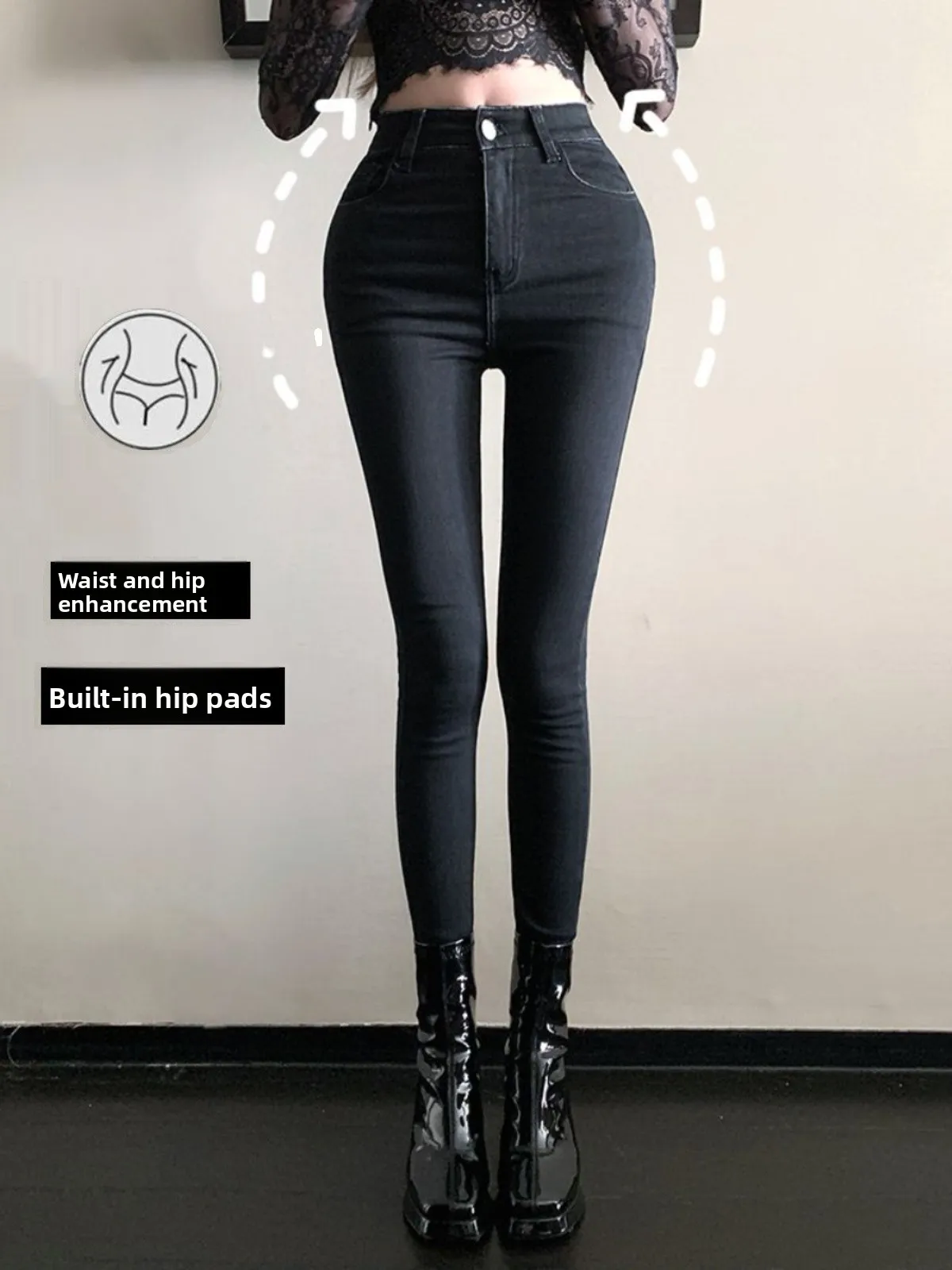 High Waist Slim Fit Denim Jeans Women's Nine-Piece Elastic Waistband Built-In Hip Pad Sexy Little Foot Black Cotton Stretch
High Waist Slim Fit Denim Jeans Women's Nine-Piece Elastic Waistband Built-In Hip Pad Sexy Little Foot Black Cotton Stretch