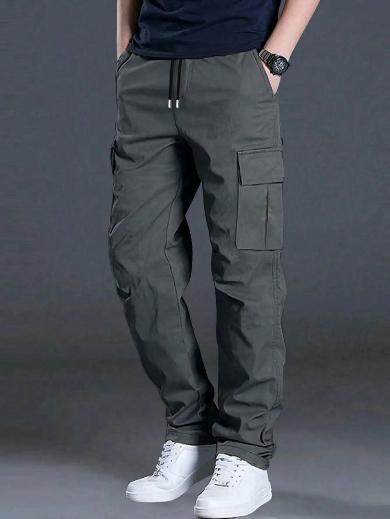 Men's Solid Gray Cargo Pants with Multiple Pockets, Loose Fit Straight Leg for Casual Outdoor Wear
Men's Solid Gray Cargo Pants with Multiple Pockets, Loose Fit Straight Leg for Casual Outdoor Wear