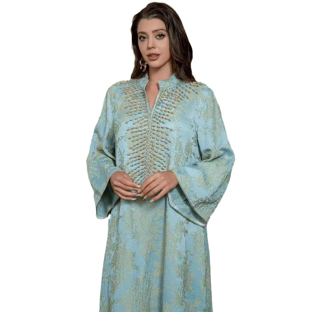 Middle East cross-border foreign trade Muslim jacquard embroidered dress beaded fashion women's robe Abaya
Middle East cross-border foreign trade Muslim jacquard embroidered dress beaded fashion women's robe Abaya