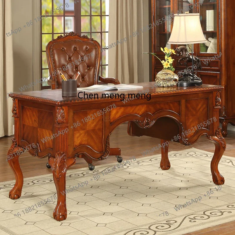 European solid wood desk, home desktop study table, large class desk, American computer desk, simple R