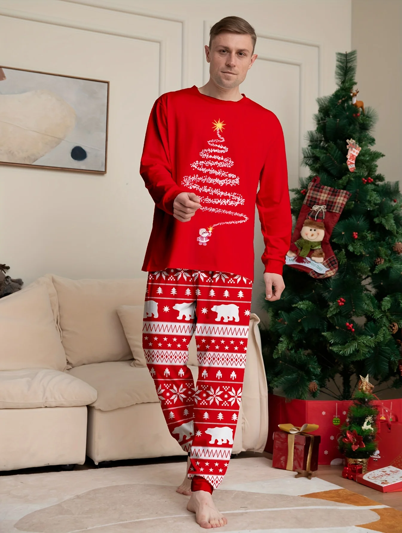 Men's Trendy Casual Pajamas Sets, Christmas Tree Antler Graphic Print Long Sleeve Crew Neck Top & Loose Pants Lounge Wear
Men's Trendy Casual Pajamas Sets, Christmas Tree Antler Graphic Print Long Sleeve Crew Neck Top & Loose Pants Lounge Wear