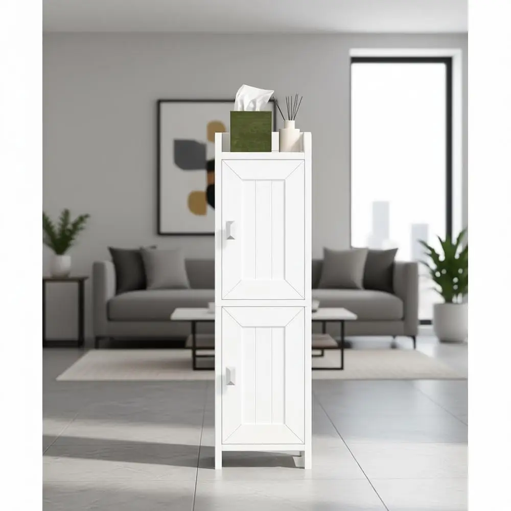 Белый тонкий шкаф для ванной с 2 дверцами, регулируемыми полками и местом для туалетной бумаги для небольших помещений
Белый тонкий шкаф для ванной с 2 дверцами, регулируемыми полками и местом для туалетной бумаги для небольших помещений