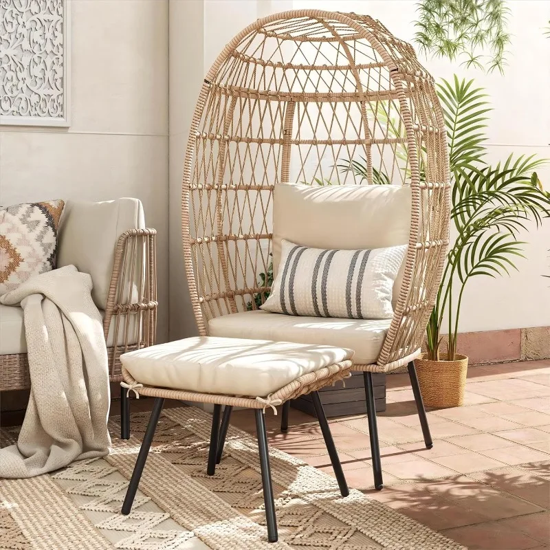 Outdoor Egg Chair with Ottoman for Outdoor Indoor, Wicker Egg Chair with Cushion, All-Weather Large Egg Basket Chair for Patio
Outdoor Egg Chair with Ottoman for Outdoor Indoor, Wicker Egg Chair with Cushion, All-Weather Large Egg Basket Chair for Patio