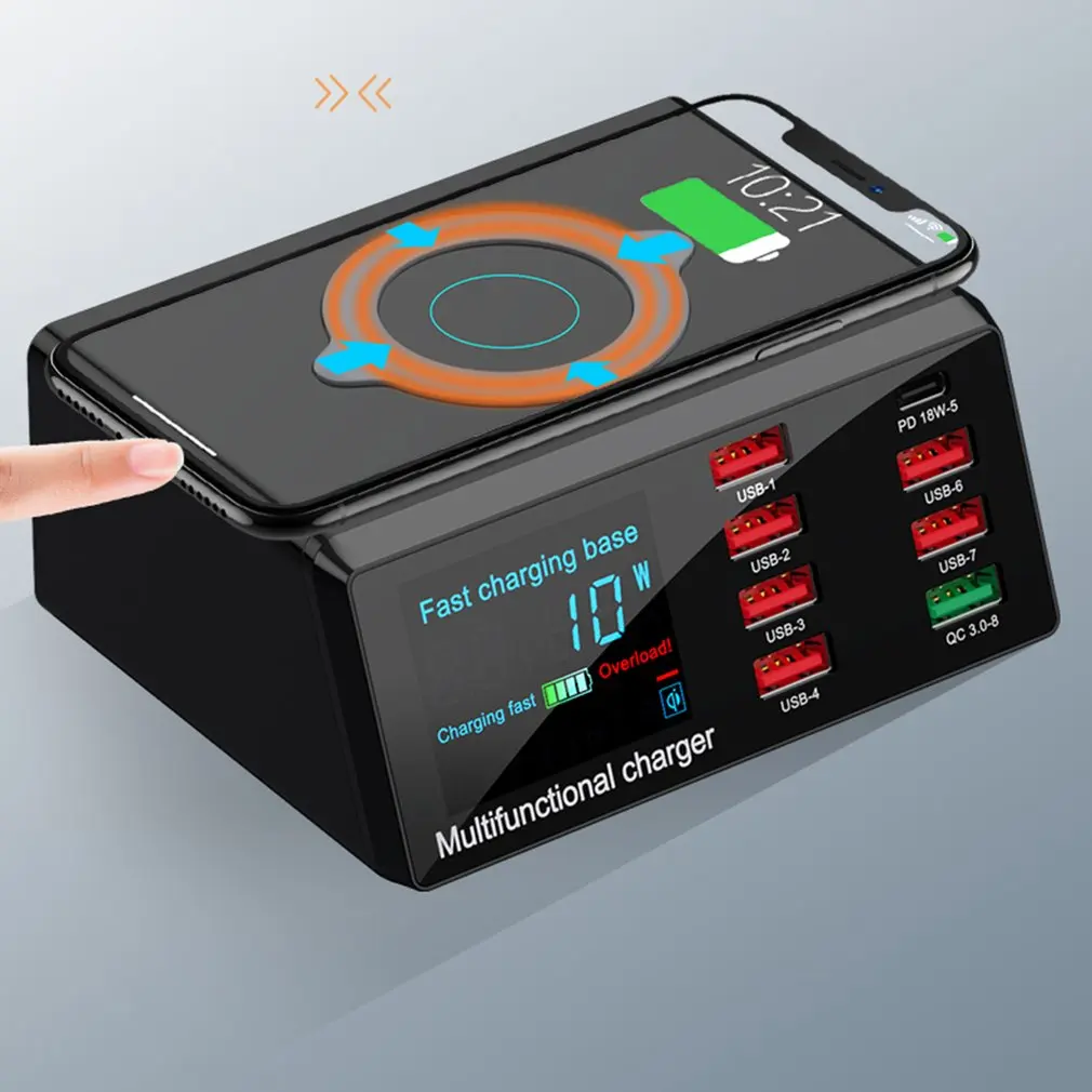 100W 8 Ports PD Fast Charger Smart USB Digital Display Charging Dock Station Qi Wireless Charger for iPhone Samsung Dropshipping
100W 8 Ports PD Fast Charger Smart USB Digital Display Charging Dock Station Qi Wireless Charger for iPhone Samsung Dropshipping