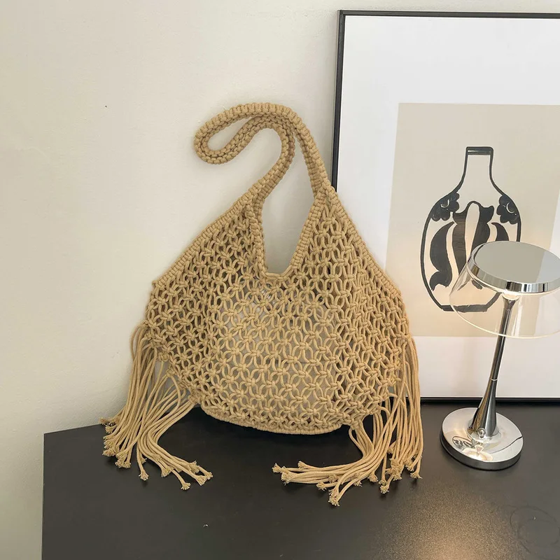 Retro Bohemian Style Woven Tote For Women, Summer Large Capacity Fashion Casual Tassel Hollow Shoulder Bag
Retro Bohemian Style Woven Tote For Women, Summer Large Capacity Fashion Casual Tassel Hollow Shoulder Bag