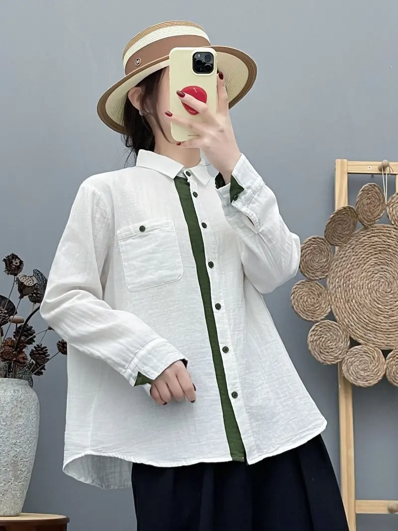 New 2026 Autumn Women Cotton Yarn Long Sleeve Shirt, Turn-down Collar Striped Pocket, Mori Girl Korean Loose Blouse T67326CC
New 2026 Autumn Women Cotton Yarn Long Sleeve Shirt, Turn-down Collar Striped Pocket, Mori Girl Korean Loose Blouse T67326CC