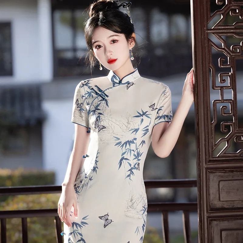 Yourqipao, лето 2022, Cheongsam с короткими рукавами и принтом бамбуковых листьев, модифицированное вечернее платье Ципао в китайском стиле для женщин, вечерние
Yourqipao, лето 2022, Cheongsam с короткими рукавами и принтом бамбуковых листьев, модифицированное вечернее платье Ципао в китайском стиле для женщин, вечерние