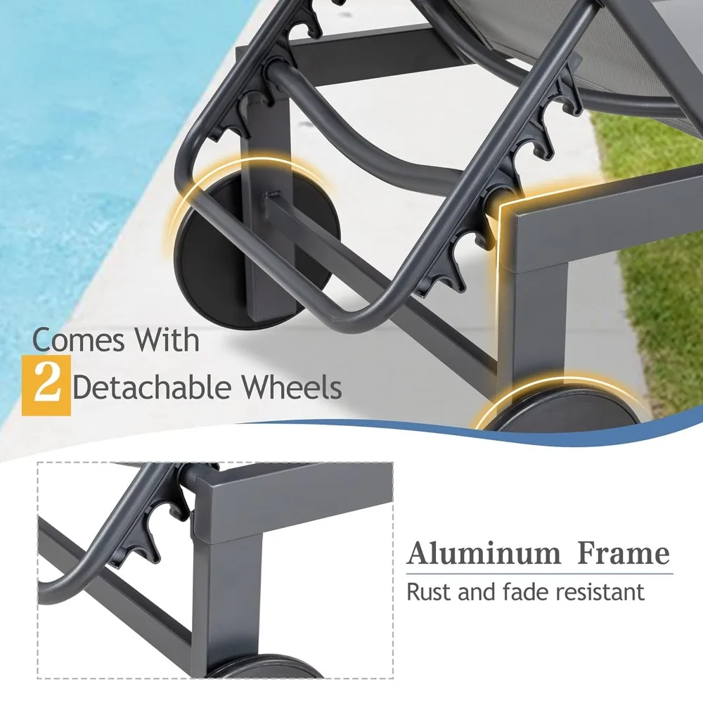 2 PCS Outdoor Chaise Lounge Chairs with Wheels, Aluminum Patio Lounge Chair with 5 Adjustable Position, Customized
2 PCS Outdoor Chaise Lounge Chairs with Wheels, Aluminum Patio Lounge Chair with 5 Adjustable Position, Customized