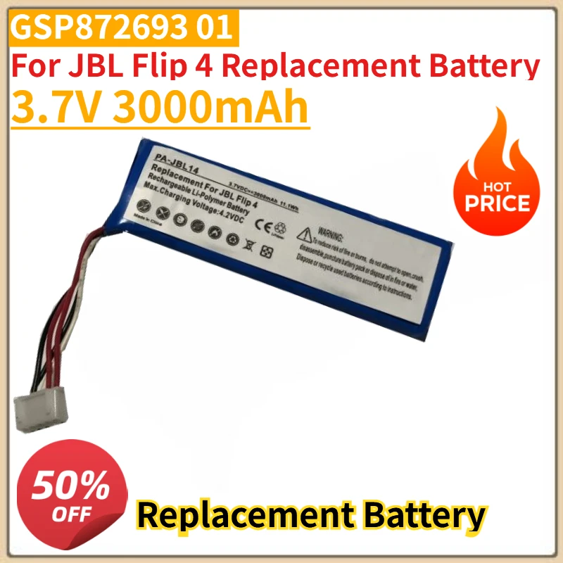 High Quality New 3.7V 3000mAh Battery Compatible GSP872693 01 for JBL Flip 4 Replacement Battery
High Quality New 3.7V 3000mAh Battery Compatible GSP872693 01 for JBL Flip 4 Replacement Battery