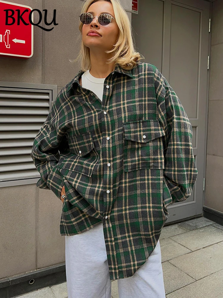 BKQU Plaid Single-breasted Loose Blouse Women Pocket Long Sleeve lapel Shirts 2024 New Korean Style Casual Mid-length Tops
BKQU Plaid Single-breasted Loose Blouse Women Pocket Long Sleeve lapel Shirts 2024 New Korean Style Casual Mid-length Tops
