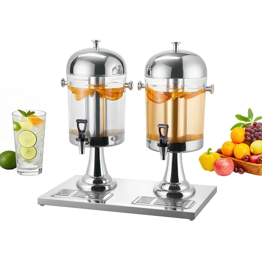Dual 2.1Gallon Beverage Dispenser for Parties Stainless Steel and Plastic Drink Server with Spigot Ice Chamber and Tray Ideal f 
Dual 2.1Gallon Beverage Dispenser for Parties Stainless Steel and Plastic Drink Server with Spigot Ice Chamber and Tray Ideal f