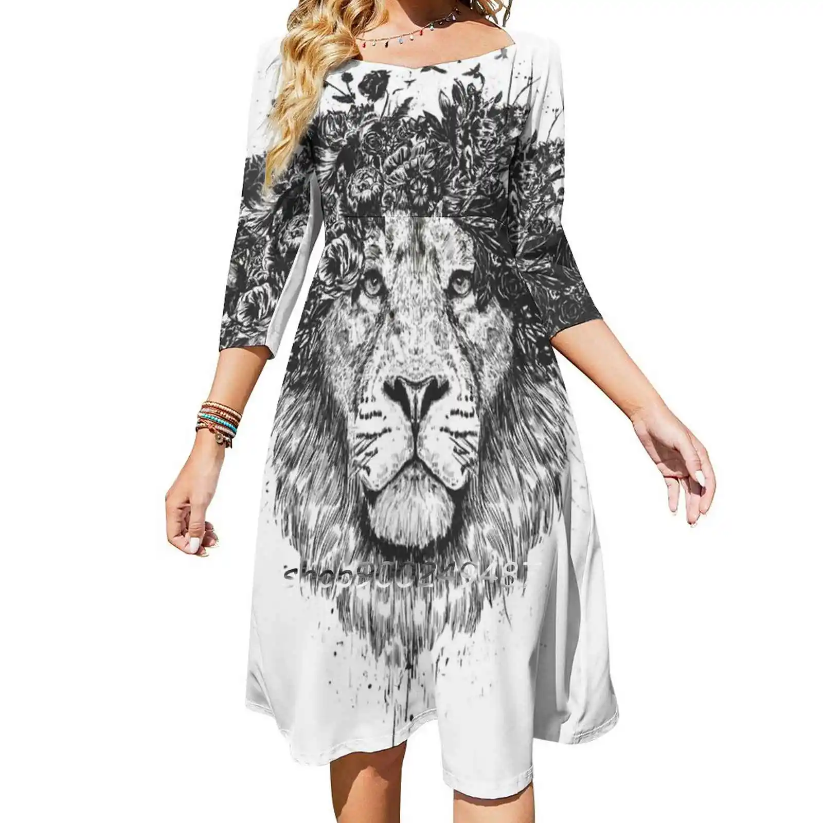Floral Lion ( Bw ) Flare Dress Square Neck Dress Elegant Female Fashion Printed Dress Lion Animal Cat Floral Flower Summer
Floral Lion ( Bw ) Flare Dress Square Neck Dress Elegant Female Fashion Printed Dress Lion Animal Cat Floral Flower Summer
