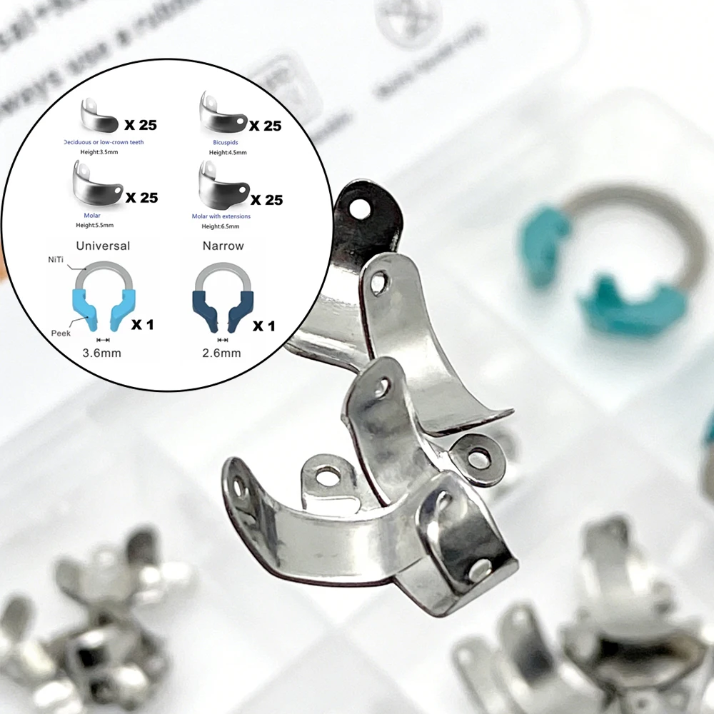 Restorative Dentistry Metal Matrix Bands with Nickel Titanium Clamping Rings Complete Sectional Filling System
Restorative Dentistry Metal Matrix Bands with Nickel Titanium Clamping Rings Complete Sectional Filling System