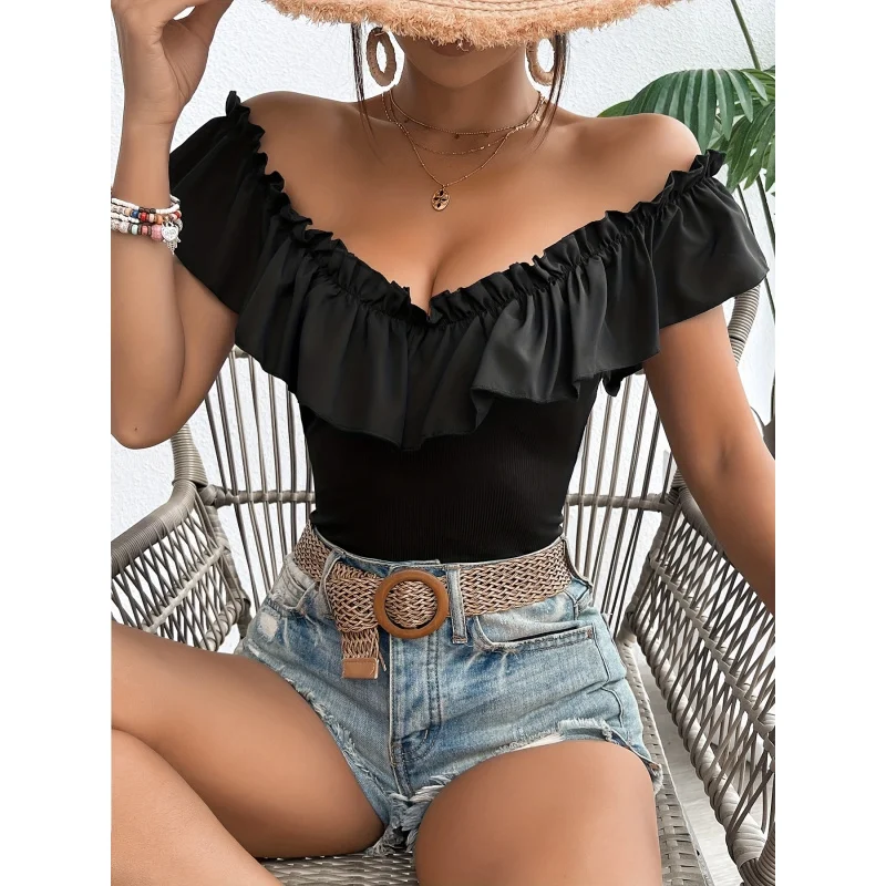 Elegant Special Fashion Style Women's Wear Shoulder Frill Decoration-shirt Fashion Short Blouse
Elegant Special Fashion Style Women's Wear Shoulder Frill Decoration-shirt Fashion Short Blouse