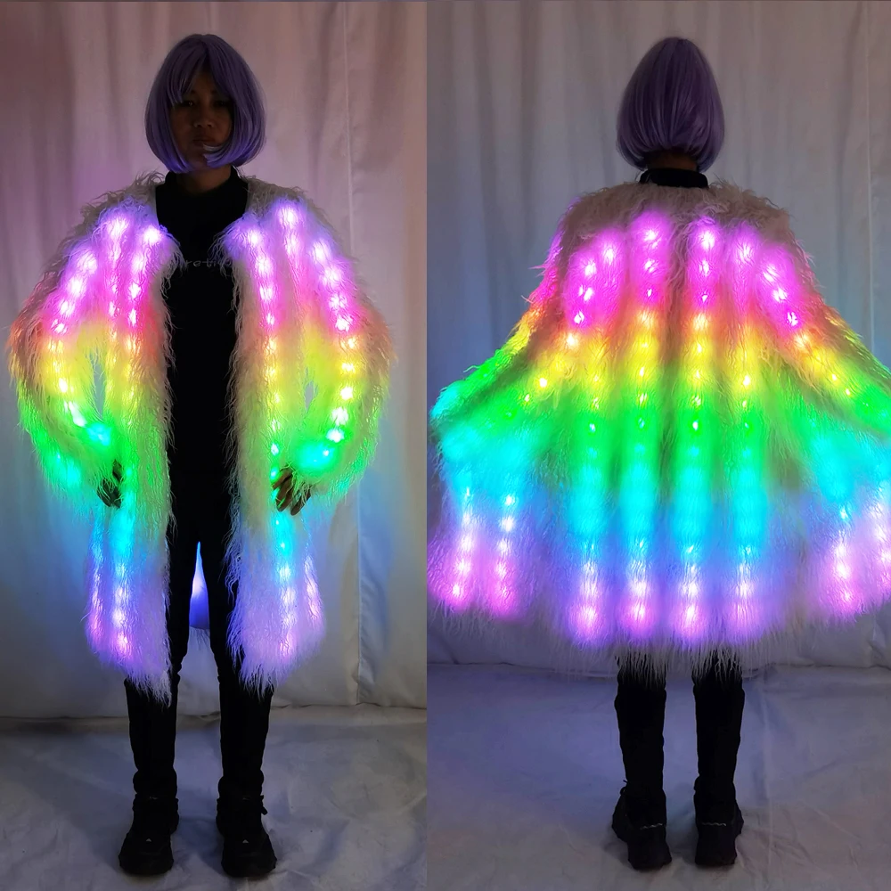 Ladies LED Light Up Faux Fur Jacket Remote Control Warm Soft Coat for Party Nightclub Performance
Ladies LED Light Up Faux Fur Jacket Remote Control Warm Soft Coat for Party Nightclub Performance