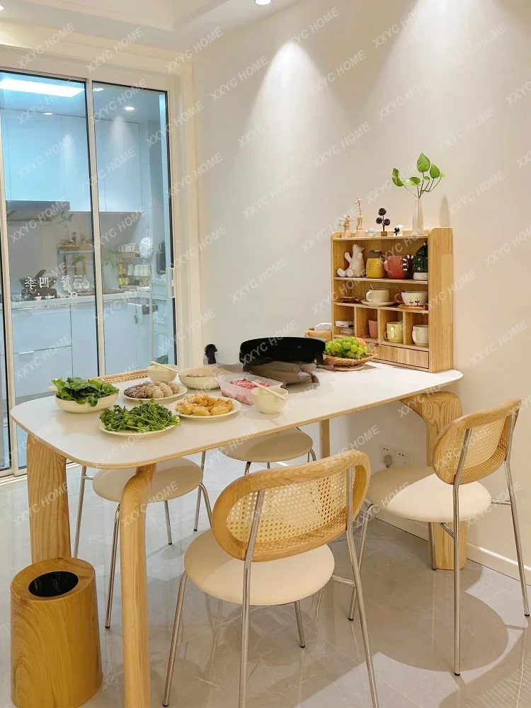 A Solid wood log cream style dining table light light luxury simple rock slab rectangle
A Solid wood log cream style dining table light light luxury simple rock slab rectangle