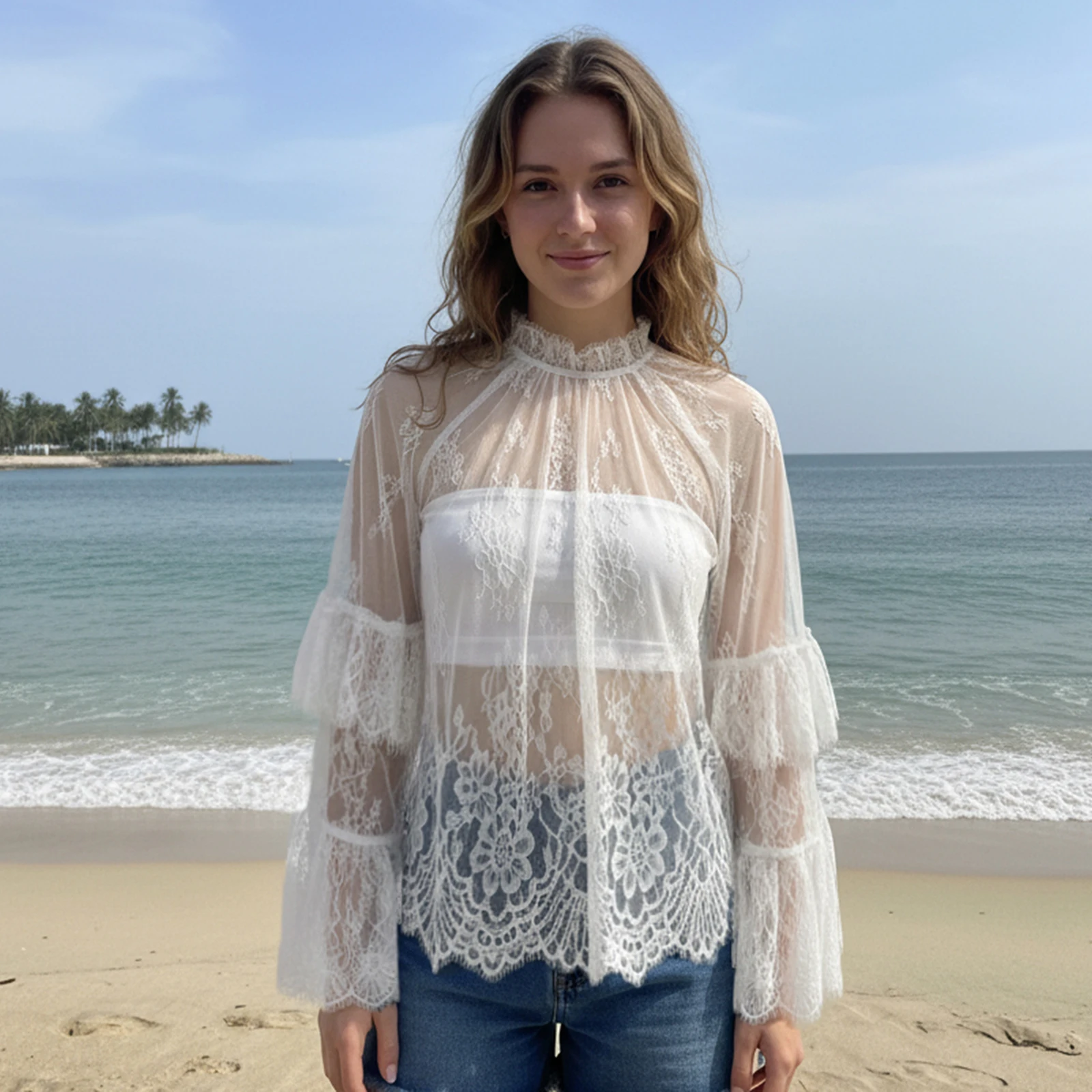 Women's Mesh Sheer Floral Lace Tops Mock Neck Flare Long Sleeve Ruffle Trim Decor Y2k See Through Blouse Cover-ups
Women's Mesh Sheer Floral Lace Tops Mock Neck Flare Long Sleeve Ruffle Trim Decor Y2k See Through Blouse Cover-ups