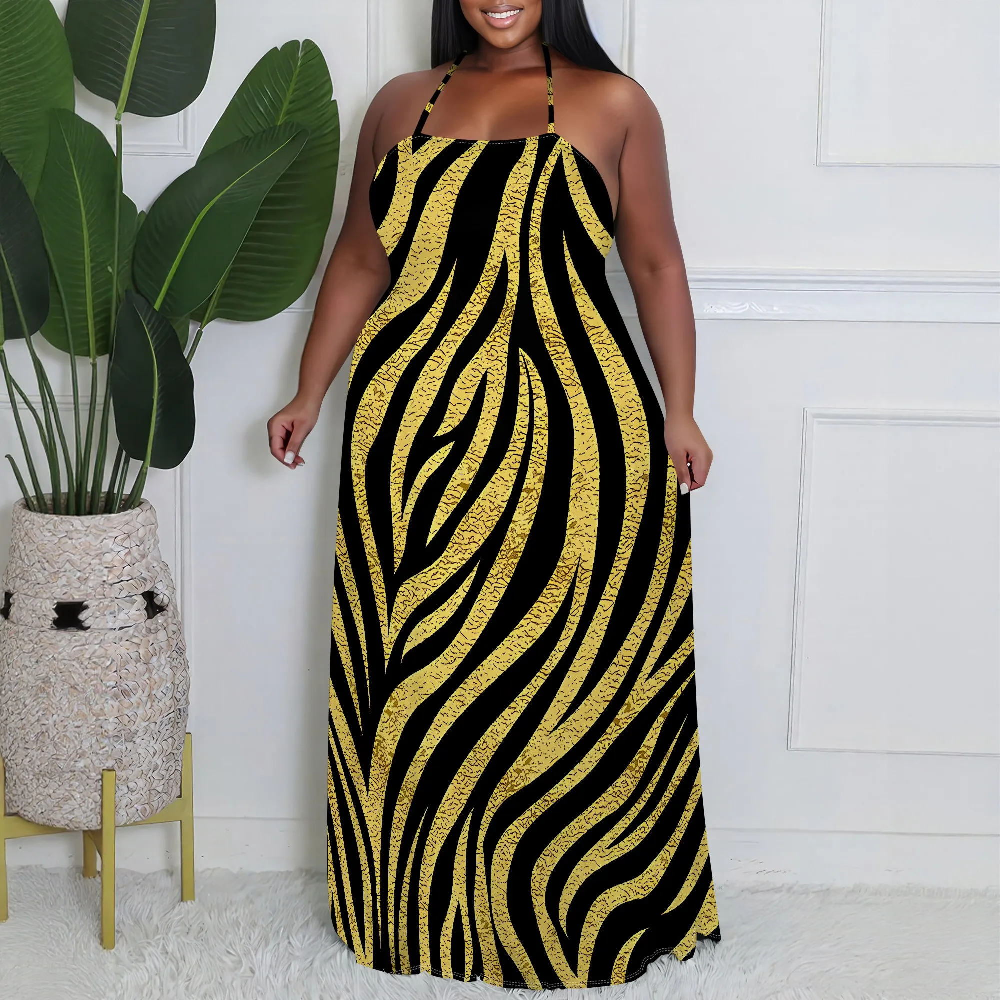 EQQZD Plus Size Elegant & Sexy Halter-neck Dress, Women's Stylish Casual Loose Maxi Dress with Simple Stripe Printed
EQQZD Plus Size Elegant & Sexy Halter-neck Dress, Women's Stylish Casual Loose Maxi Dress with Simple Stripe Printed