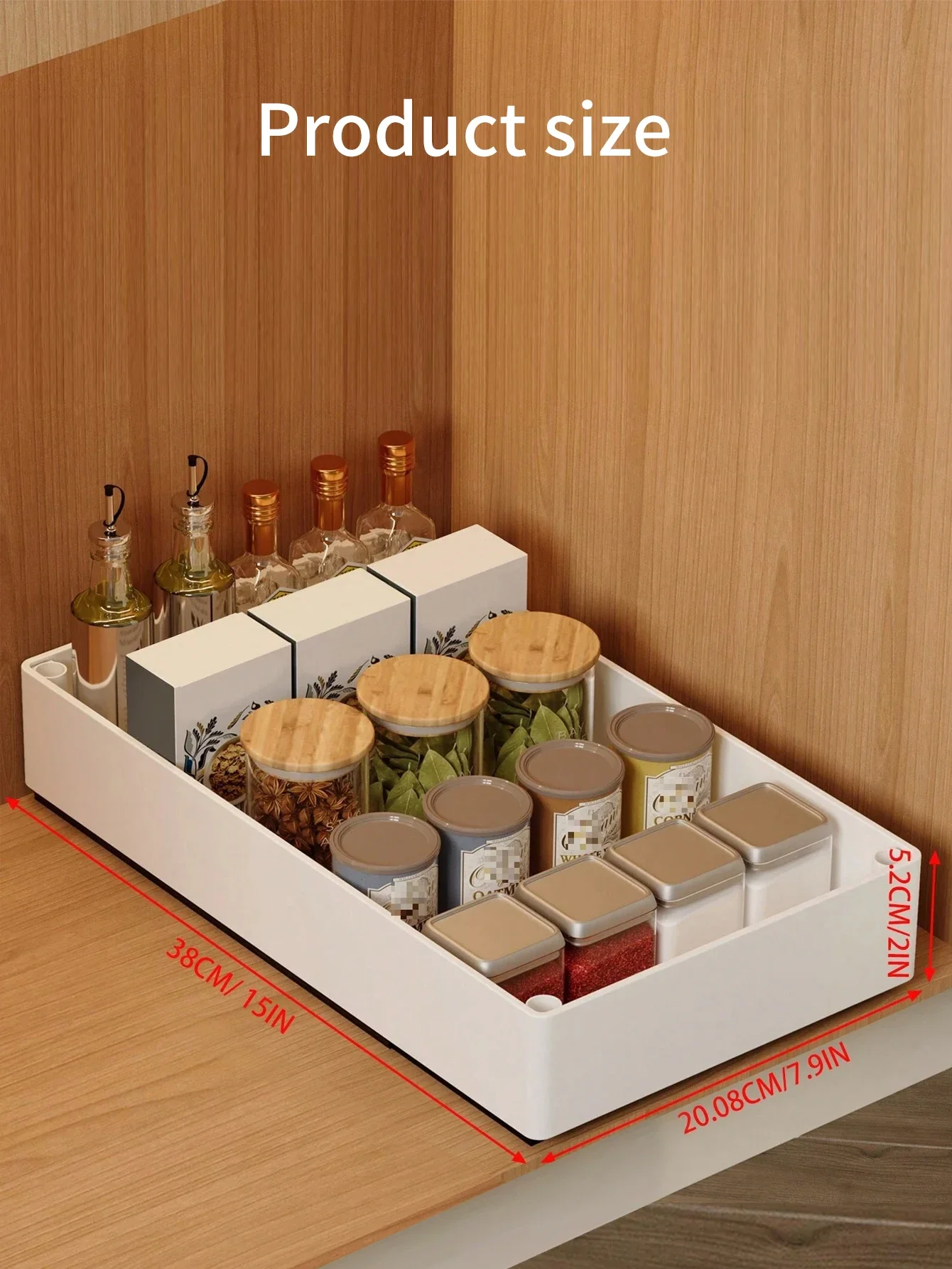 A white pull-out storage tray - a plastic condiment organizer for kitchen cabinets - an under-cabinet storage organizer
A white pull-out storage tray - a plastic condiment organizer for kitchen cabinets - an under-cabinet storage organizer