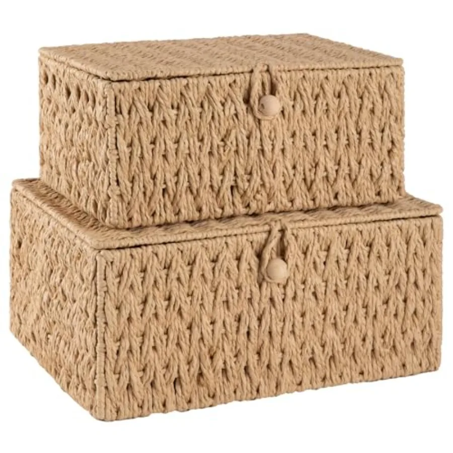 Wicker Storage Basket with Lid and Lock, Lidded Storage Bins, Decorative Baskets for Organizing, Set of 2
Wicker Storage Basket with Lid and Lock, Lidded Storage Bins, Decorative Baskets for Organizing, Set of 2