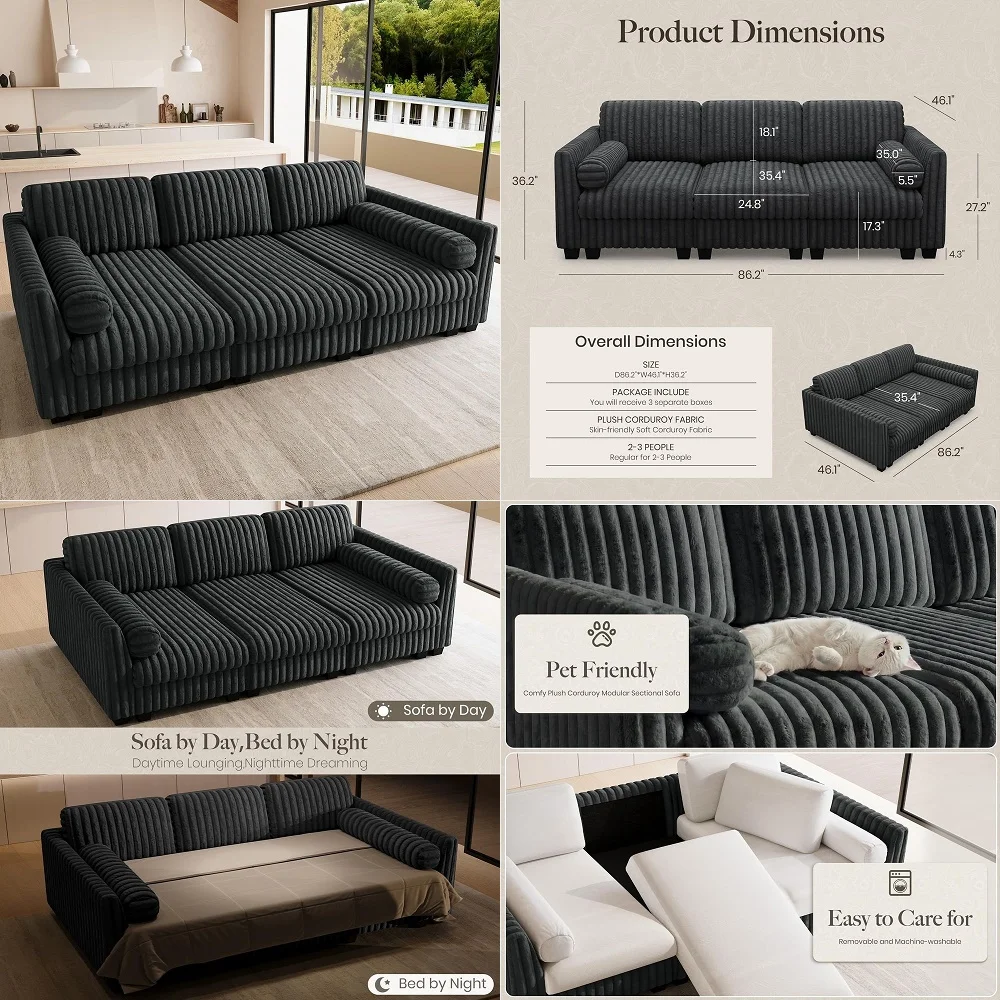 Plush Corduory Sectional Sleeper Sofa with Wide Deep Seat Modular Sectional Cloud Couches for Living Room. Grey Couch
Plush Corduory Sectional Sleeper Sofa with Wide Deep Seat Modular Sectional Cloud Couches for Living Room. Grey Couch