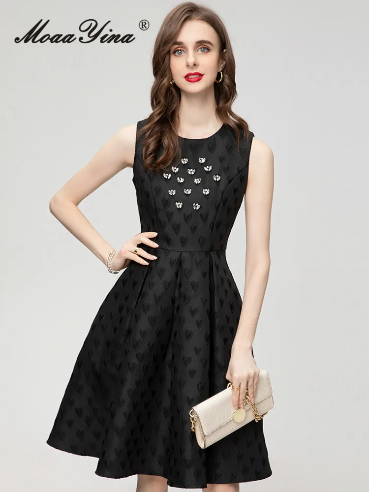 MoaaYina New Fashion Designer Summer Women's O-Collar Sleeveless Printing Beading Black MidiDress
MoaaYina New Fashion Designer Summer Women's O-Collar Sleeveless Printing Beading Black MidiDress