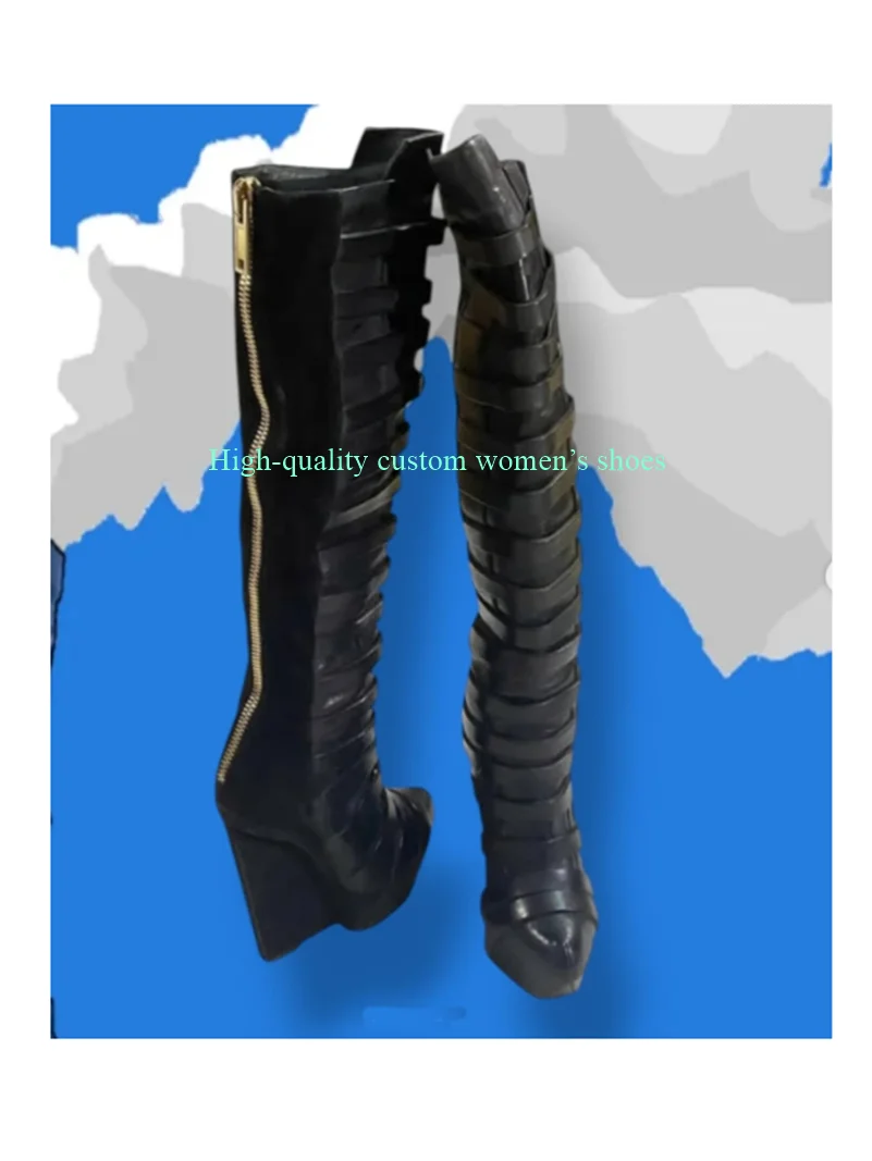 Waterproof Platform Square Head Thin Strap Combination Over-The-knee Boots Black Manual Luxury Women's Boots Hot-Selling
Waterproof Platform Square Head Thin Strap Combination Over-The-knee Boots Black Manual Luxury Women's Boots Hot-Selling