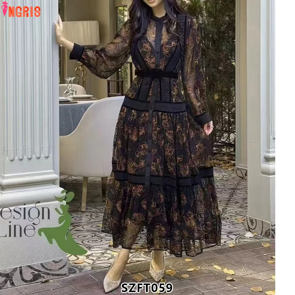 Bohemian Vacation Style Long Sleeve 2025 Spring Women's Mesh Flocking Embroidery Single Row Button Tie Dress-SZFT059
Bohemian Vacation Style Long Sleeve 2025 Spring Women's Mesh Flocking Embroidery Single Row Button Tie Dress-SZFT059