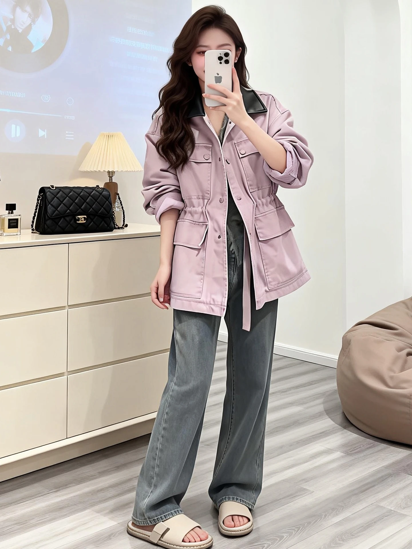 Color Block Leather Collar Denim Jacket Women's Loose Korean Style Fashionable Spring Autumn Top Trendy Button Closure Long S...
Color Block Leather Collar Denim Jacket Women's Loose Korean Style Fashionable Spring Autumn Top Trendy Button Closure Long S...