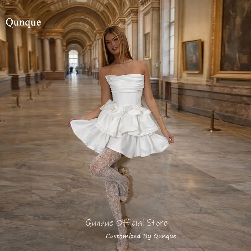Qunque Strapless A Line Prom Dresses Chic Short Tiered Ruffle Homecoming Dresses Sleeveless Civil Bridal Party Gowns Customized
Qunque Strapless A Line Prom Dresses Chic Short Tiered Ruffle Homecoming Dresses Sleeveless Civil Bridal Party Gowns Customized