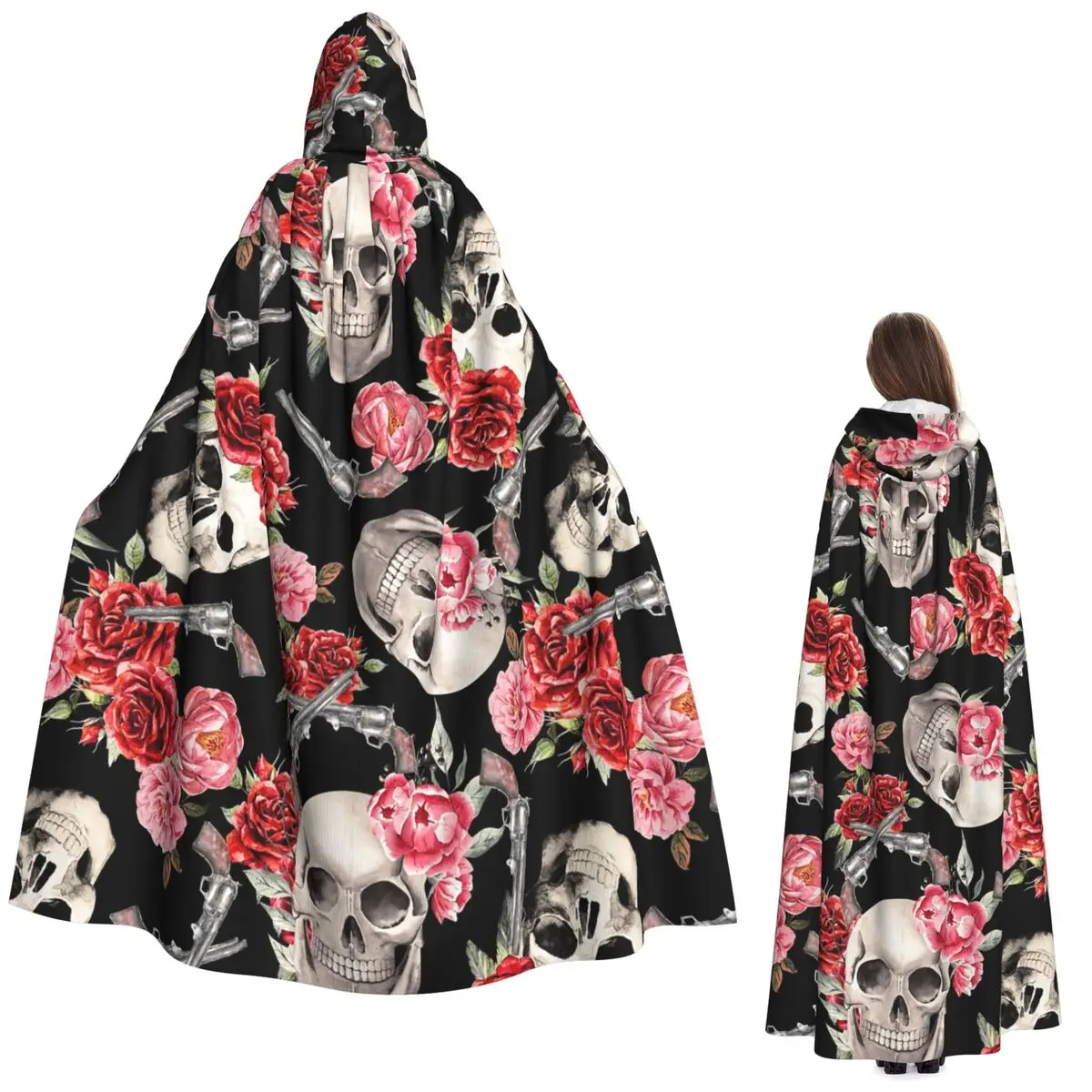 Skull Rose And Revolvers Black Background Long Hooded Cloak Witch Medieval Costume Cosplay Cape HalloweenVampire Adult Unisex
Skull Rose And Revolvers Black Background Long Hooded Cloak Witch Medieval Costume Cosplay Cape HalloweenVampire Adult Unisex