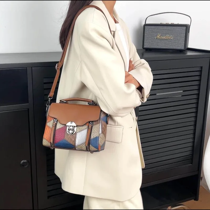 Vintage Patchwork Crossbody Bag with Top Handle, Leather Shoulder Bag ,Handbag with Lock Clasp for Women with Adjustable Strap
Vintage Patchwork Crossbody Bag with Top Handle, Leather Shoulder Bag ,Handbag with Lock Clasp for Women with Adjustable Strap