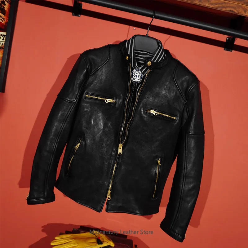 American Vintage Stand-Up Collar Locomotive Italian Washed J100 Vegetable Tanned Sheepskin Leather Slim Fit Jacket
American Vintage Stand-Up Collar Locomotive Italian Washed J100 Vegetable Tanned Sheepskin Leather Slim Fit Jacket