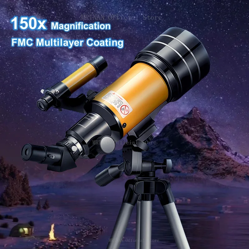 150X Astronomical Telescope, 70mm Aperture Refractor Portable Travel Telescope with Phone Adapter &Wireless Remote
150X Astronomical Telescope, 70mm Aperture Refractor Portable Travel Telescope with Phone Adapter &Wireless Remote
