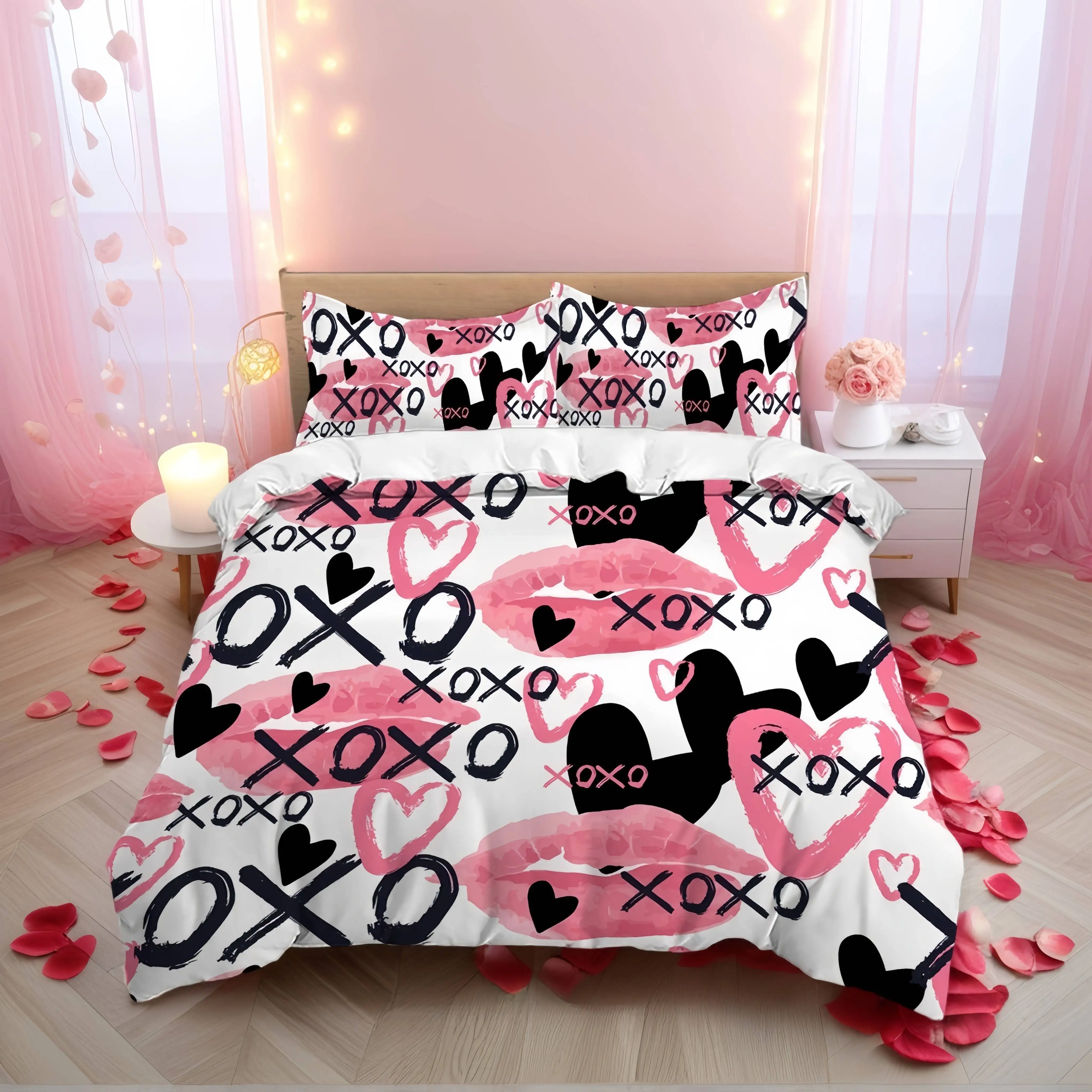 Lip print and monogram duvet set,comfortable home bedroom bedding set,including 1 duvet cover and 2 pillowcases without filling
Lip print and monogram duvet set,comfortable home bedroom bedding set,including 1 duvet cover and 2 pillowcases without filling