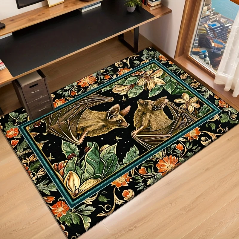 Dark Cottagecore Bat Themed Rug, Anti-Slip Mat with Vintage Floral Design for Living Room & Bedroom, Gothic Botanical Decorative
Dark Cottagecore Bat Themed Rug, Anti-Slip Mat with Vintage Floral Design for Living Room & Bedroom, Gothic Botanical Decorative