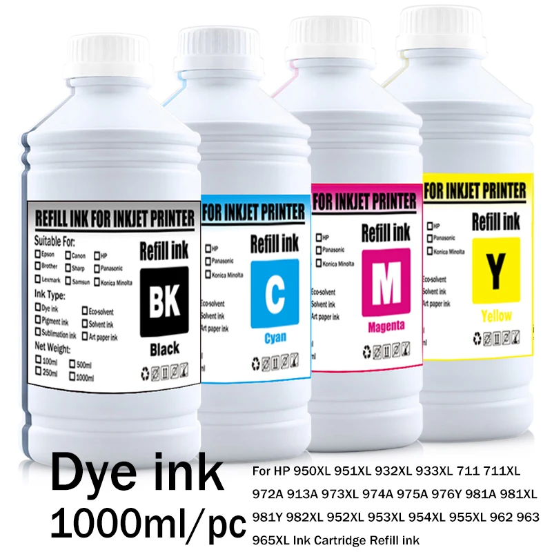 for HP Dye Ink 1000ml Refill kit For HP 950XL 951XL 932XL 711XL 972A 973XL 975 976 981XL 982XL 955XL 962 963 965XL Ink Cartridge
for HP Dye Ink 1000ml Refill kit For HP 950XL 951XL 932XL 711XL 972A 973XL 975 976 981XL 982XL 955XL 962 963 965XL Ink Cartridge