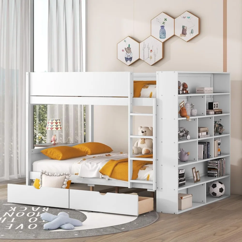 Full Over Full Bunk Bed with 2 Drawers and Multi-Layer Cabinet,Solid Wood bunk Bed Frame, Space Saving, Suitable for Children
Full Over Full Bunk Bed with 2 Drawers and Multi-Layer Cabinet,Solid Wood bunk Bed Frame, Space Saving, Suitable for Children