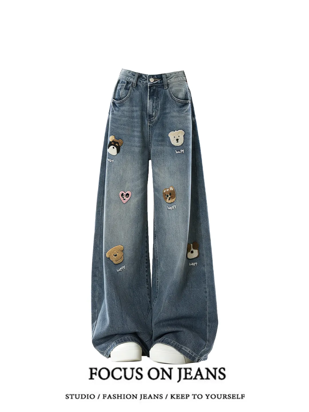 Cute Little Dog Embroidery Loose Straight Leg Jeans Men Women Style Summer New Arrival Wide Leg Long Pants High Waist Denim
Cute Little Dog Embroidery Loose Straight Leg Jeans Men Women Style Summer New Arrival Wide Leg Long Pants High Waist Denim